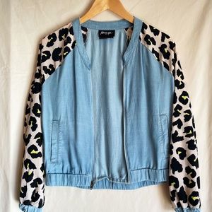 Nasty Gal Chambray Contrast Leopard Sleeve Jacket